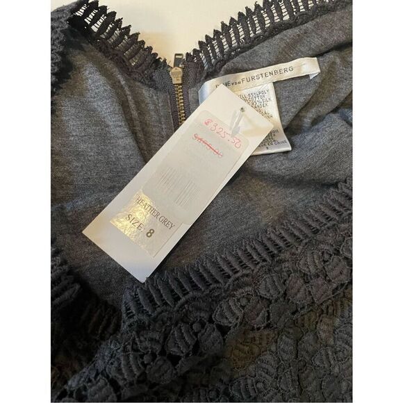 NWT Diane Von Furstenberg Caritan Long Sleeve Lace Mini Gray Dress 6 - Picture 11 of 14